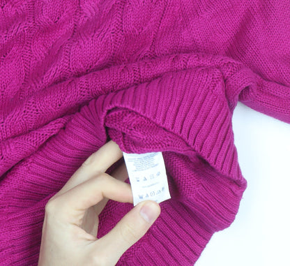 Lands' End Women's Pink Cable-Knit Cotton Jumper M 10-12 Crew Neck