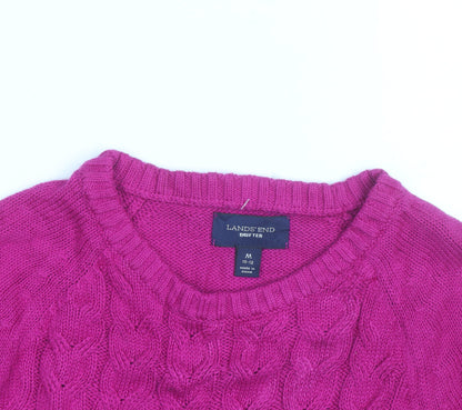 Lands' End Women's Pink Cable-Knit Cotton Jumper M 10-12 Crew Neck