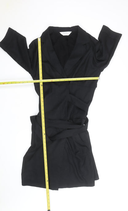 MaxMara Women’s Black Cotton Wrap Dress Size 14 Collared Belted Style