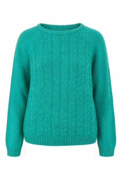 Lands' End Women's Green Cable Knit Cotton Jumper M 10-12
