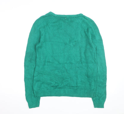 Lands' End Women's Green Cable Knit Cotton Jumper M 10-12