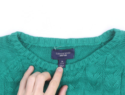 Lands' End Women's Green Cable Knit Cotton Jumper M 10-12