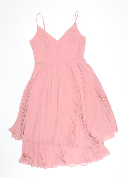 Oasis Women Pink Chiffon V-Neck Pleated Slip Dress UK 10