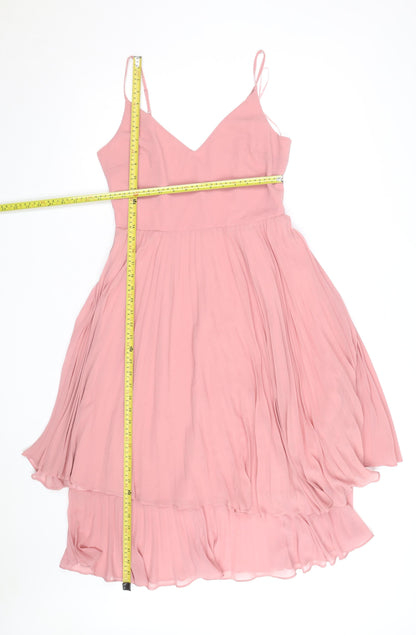 Oasis Women Pink Chiffon V-Neck Pleated Slip Dress UK 10