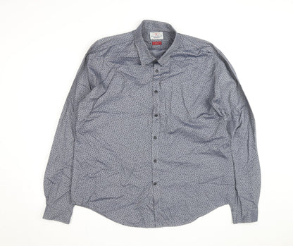 Barbour Beacon Men's Blue Geometric Slim Fit Long Sleeve Cotton Shirt M