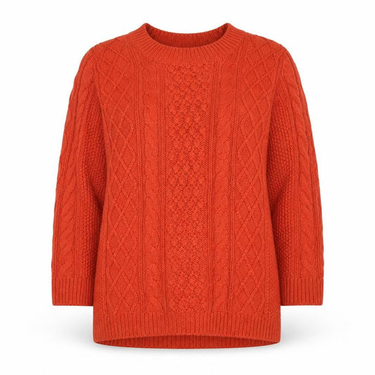 Talbots Women’s Orange Cable Knit Crew Neck Petite L Jumper
