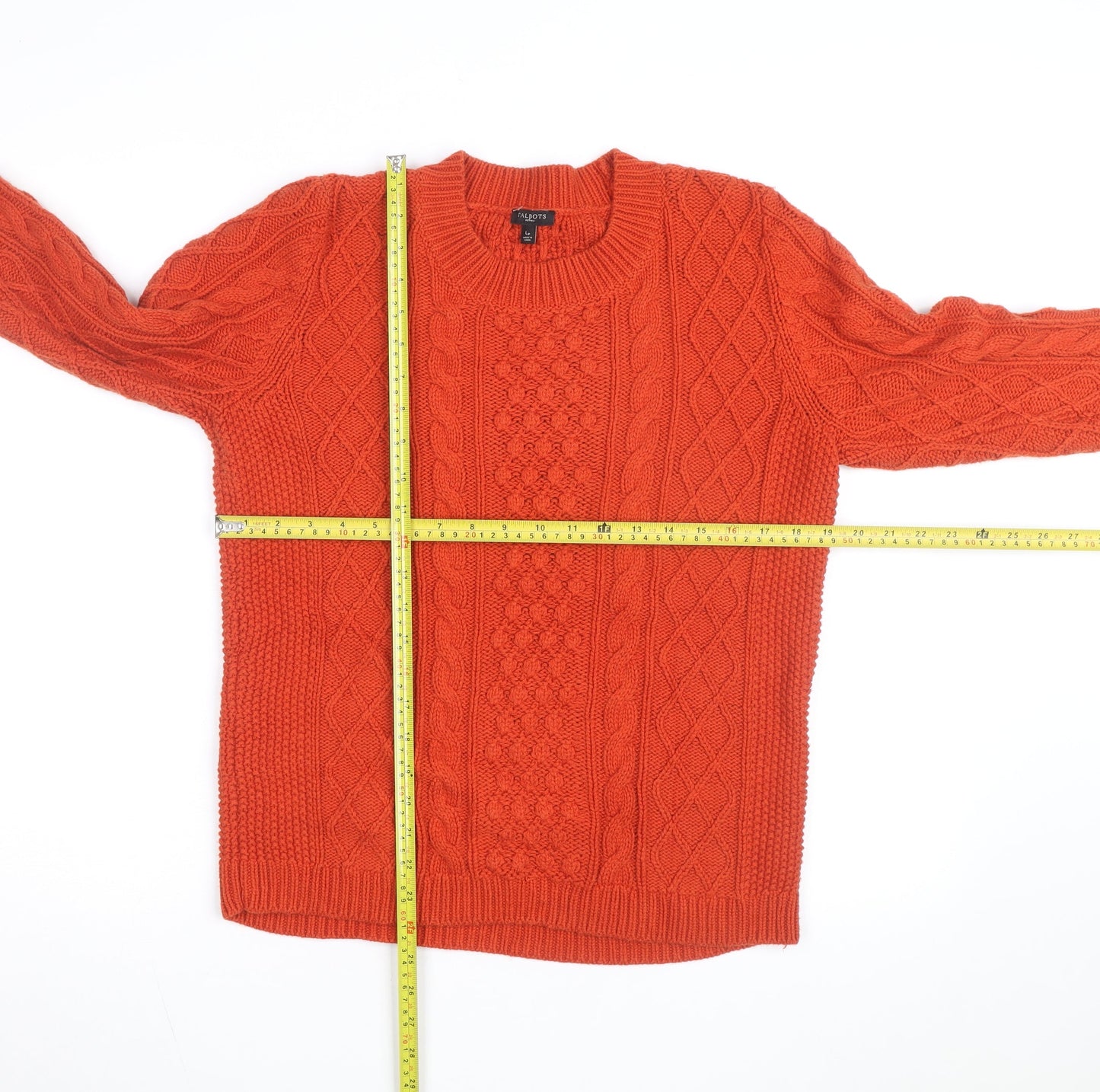 Talbots Women’s Orange Cable Knit Crew Neck Petite L Jumper