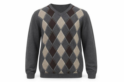 Van Heusen Men's Grey Argyle V-Neck Cotton Jumper XL