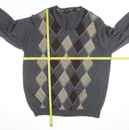 Van Heusen Men's Grey Argyle V-Neck Cotton Jumper XL