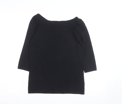 Linda Matthews Womens Black Beaded Boat Neck 3/4 Sleeve Knit Jumper S