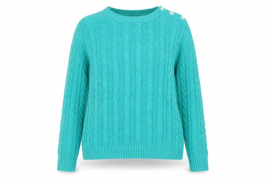 Lands' End Women's Green Cable-Knit Cotton Jumper Size L