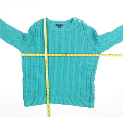 Lands' End Women's Green Cable-Knit Cotton Jumper Size L