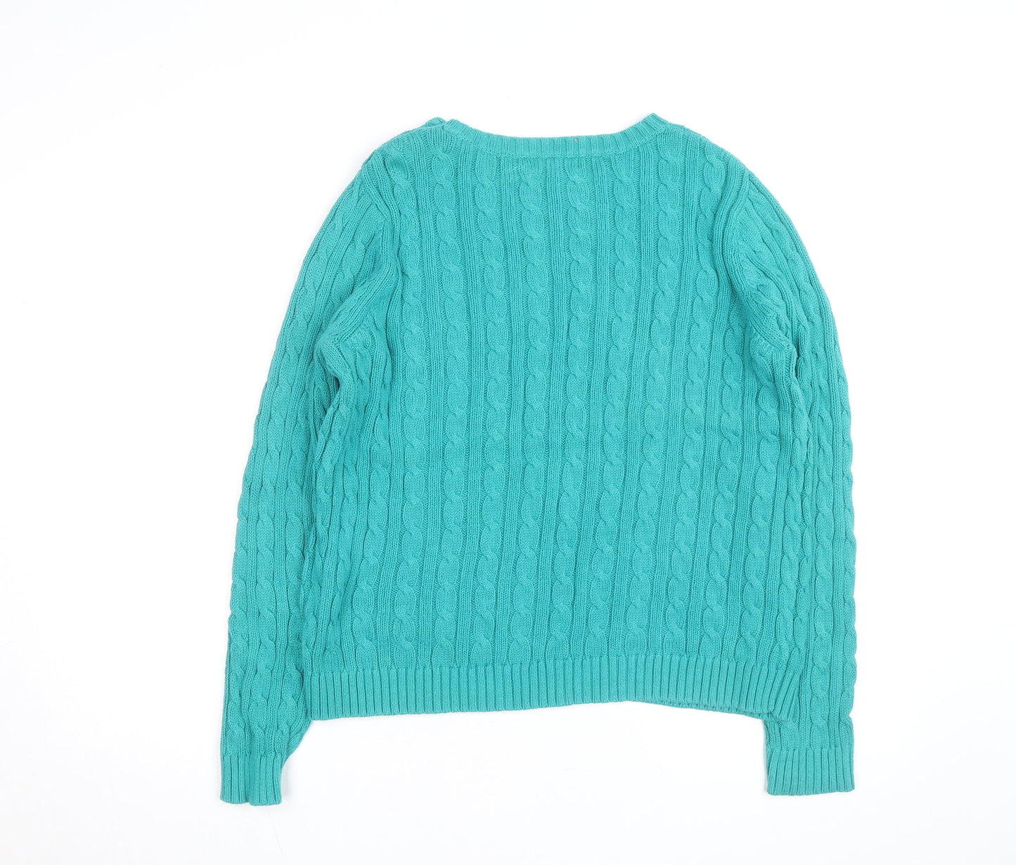 Lands' End Women's Green Cable-Knit Cotton Jumper Size L