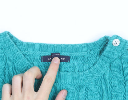 Lands' End Women's Green Cable-Knit Cotton Jumper Size L