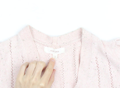 Marks and Spencer Per Una Women Pink Wool Blend V-Neck Henley Jumper Size 12