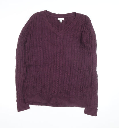 Croft & Barrow Men's Purple Cotton Cable-Knit V-Neck Jumper M