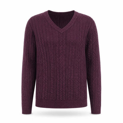 Croft & Barrow Men's Purple Cotton Cable-Knit V-Neck Jumper M
