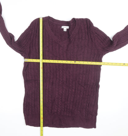 Croft & Barrow Men's Purple Cotton Cable-Knit V-Neck Jumper M