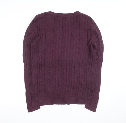 Croft & Barrow Men's Purple Cotton Cable-Knit V-Neck Jumper M