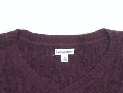 Croft & Barrow Men's Purple Cotton Cable-Knit V-Neck Jumper M