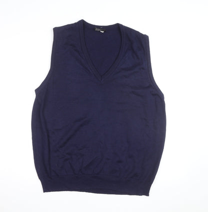 Resaknit Women's Blue Wool V-Neck Sleeveless Vest Jumper Size 24