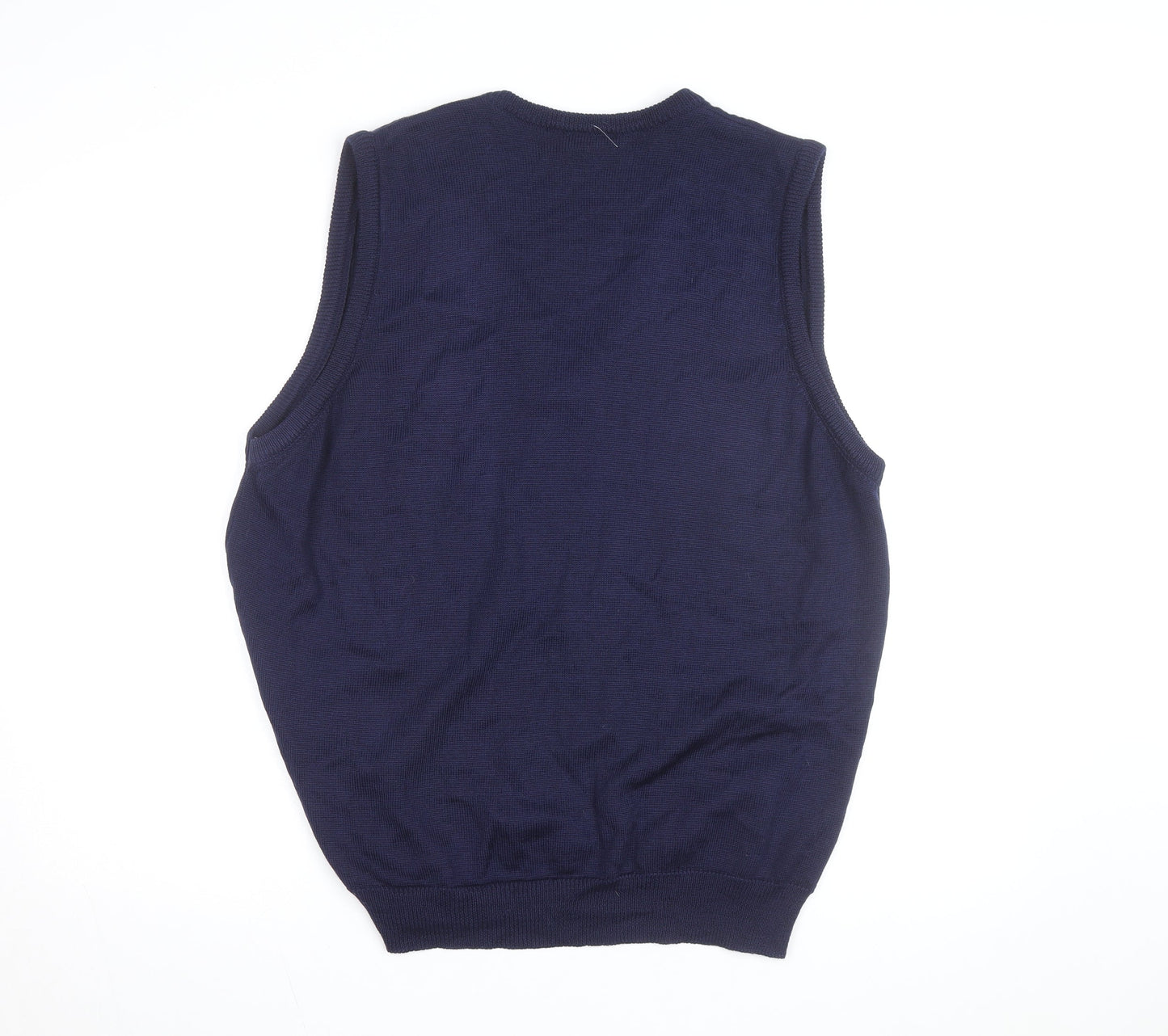 Resaknit Women's Blue Wool V-Neck Sleeveless Vest Jumper Size 24