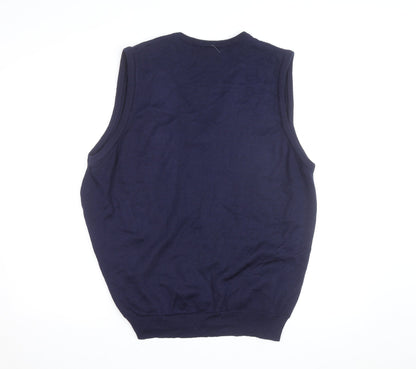 Resaknit Women's Blue Wool V-Neck Sleeveless Vest Jumper Size 24
