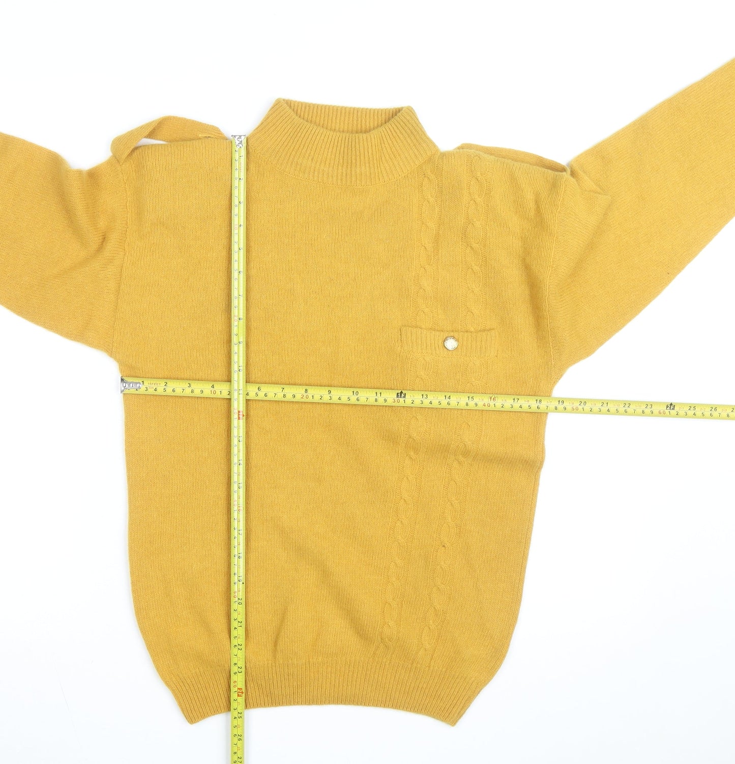 Destiny Mens Yellow Wool Angora Mock Neck Cable Pullover S