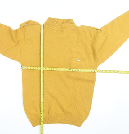 Destiny Mens Yellow Wool Angora Mock Neck Cable Pullover S