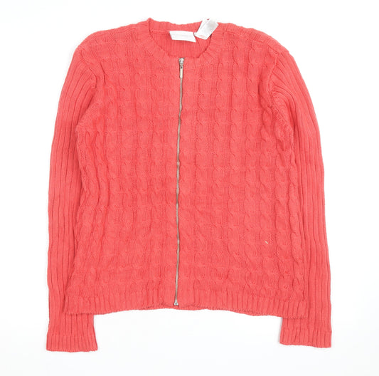 Liz Claiborne Womens Pink Cotton Cable-Knit Full Zip Jumper M