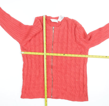Liz Claiborne Womens Pink Cotton Cable-Knit Full Zip Jumper M