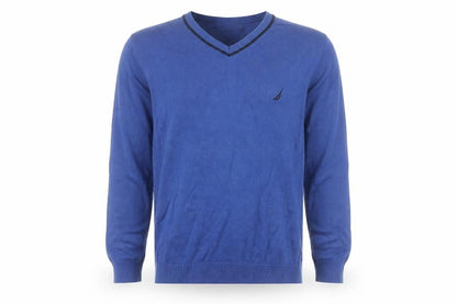 Nautica Men's Blue Cotton V-Neck Jumper Size M
