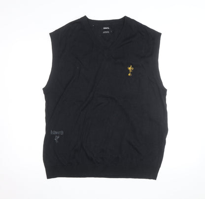Ashworth Men's Black Cotton Golf V-Neck Sleeveless Vest XL
