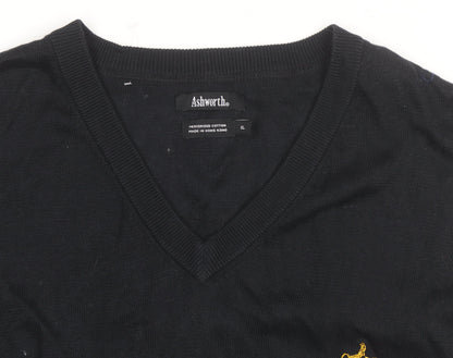 Ashworth Men's Black Cotton Golf V-Neck Sleeveless Vest XL