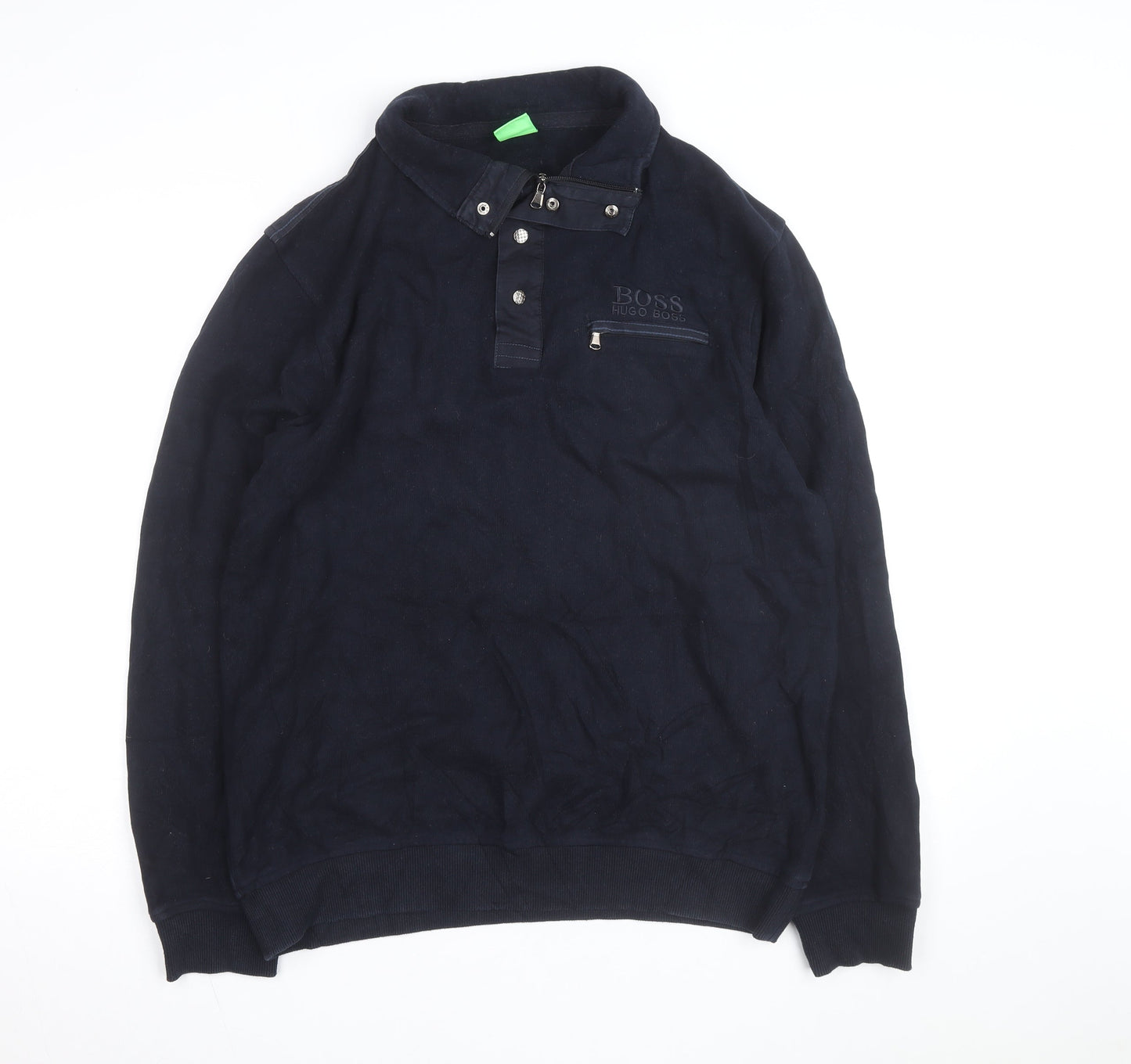 Hugo Boss Mens Navy Blue 2XL Collared 1/4 Zip Cotton Jumper
