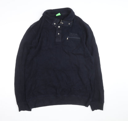 Hugo Boss Mens Navy Blue 2XL Collared 1/4 Zip Cotton Jumper