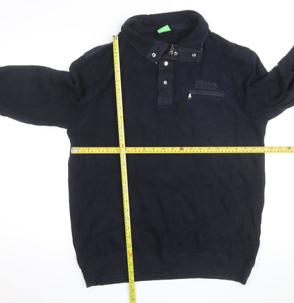 Hugo Boss Mens Navy Blue 2XL Collared 1/4 Zip Cotton Jumper