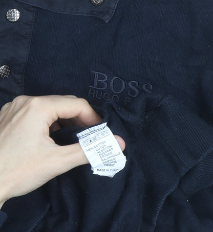 Hugo Boss Mens Navy Blue 2XL Collared 1/4 Zip Cotton Jumper