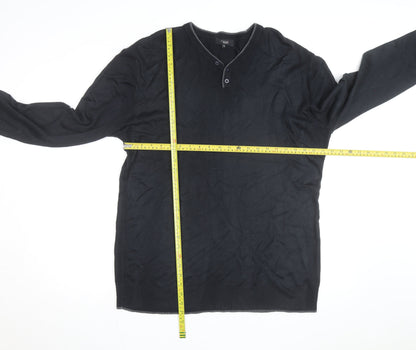Thomas Nash Men's Black XL Henley Knit Jumper Cotton Blend