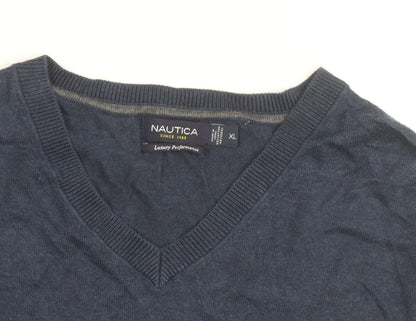 Nautica Men's Blue Cotton V-Neck Sleeveless Vest Jumper XL