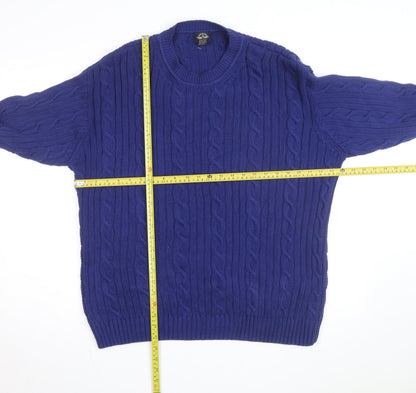 Dockers Men's Blue Cable-Knit Cotton Jumper XL Classic Fit