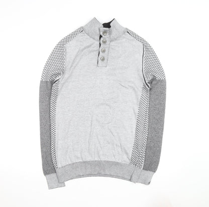 Enzo Di Capri Men's Grey XL Henley Knit Jumper Long Sleeve