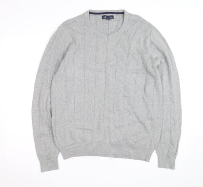 John Ashford Men's Grey V-Neck Cotton Pullover Jumper L