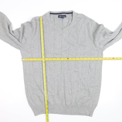 John Ashford Men's Grey V-Neck Cotton Pullover Jumper L