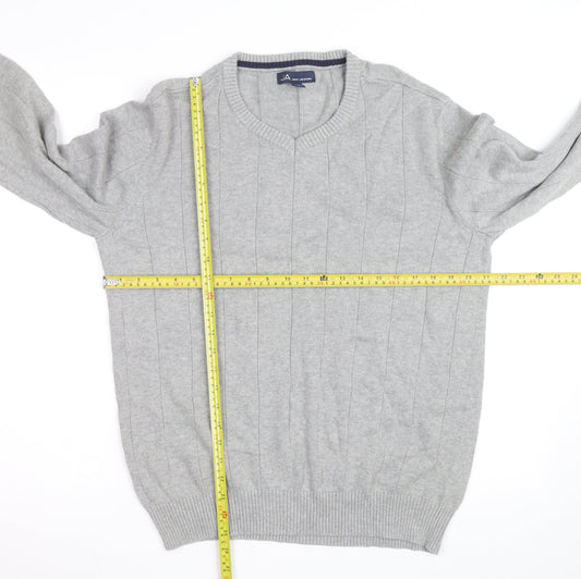 John Ashford Men's Grey V-Neck Cotton Pullover Jumper L