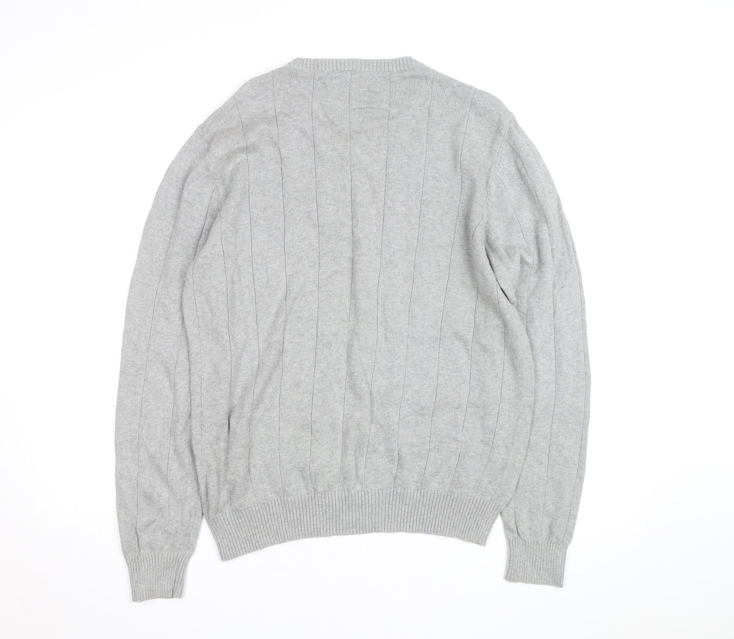 John Ashford Men's Grey V-Neck Cotton Pullover Jumper L