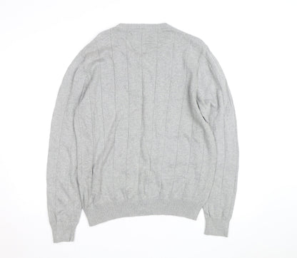 John Ashford Men's Grey V-Neck Cotton Pullover Jumper L