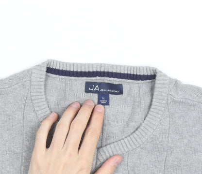 John Ashford Men's Grey V-Neck Cotton Pullover Jumper L