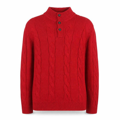 Chaps Men’s Red Cotton Cable-Knit Henley Jumper Size M