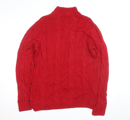 Chaps Men’s Red Cotton Cable-Knit Henley Jumper Size M